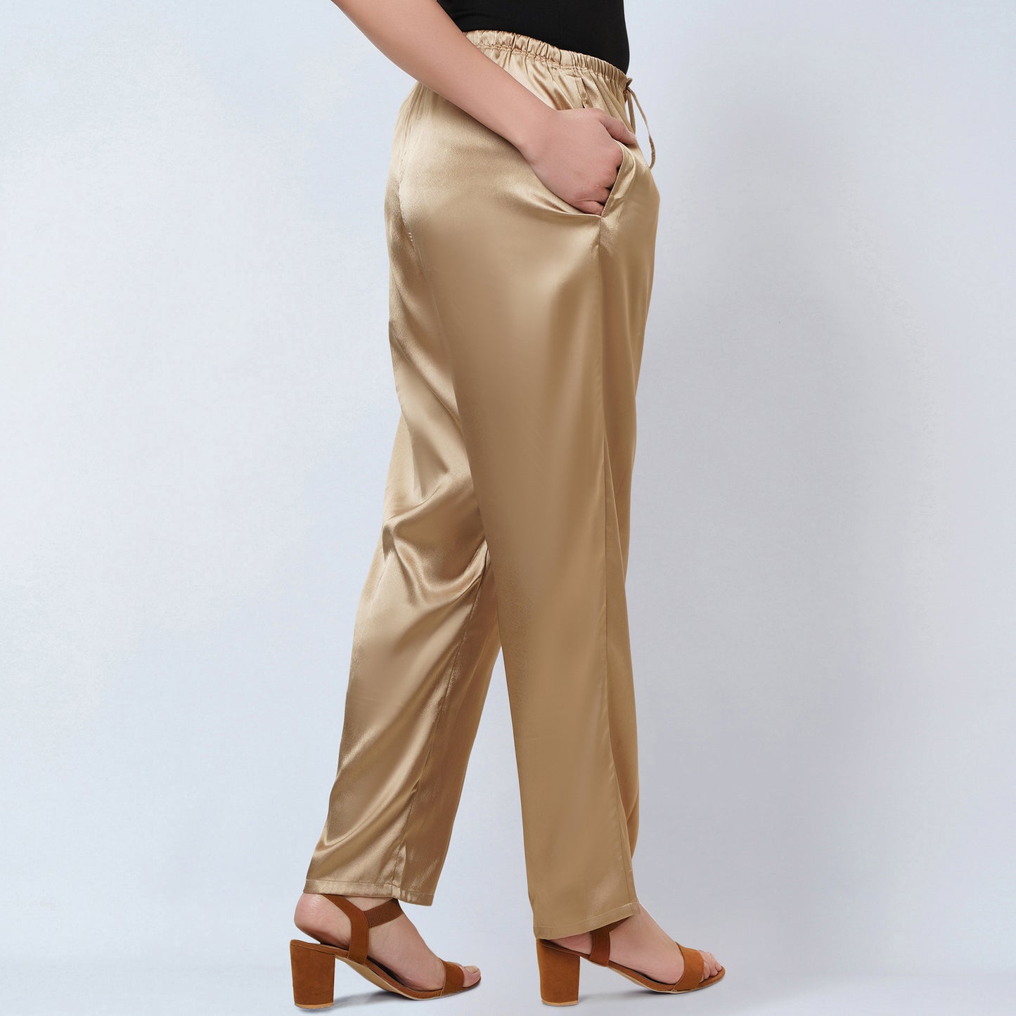 Gold Satin Straight Pants