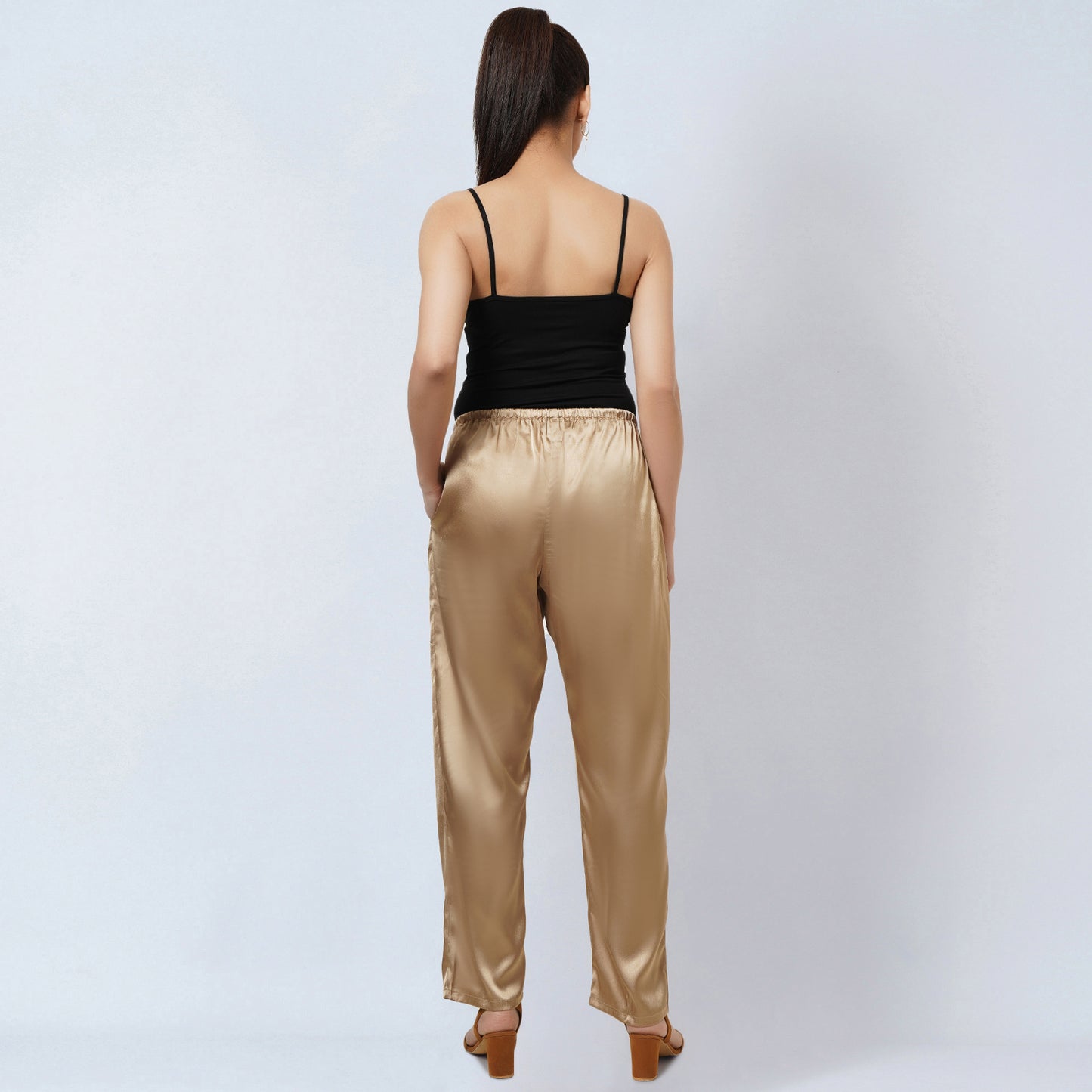 Gold Satin Straight Pants