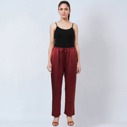 Maroon Satin Straight Pants