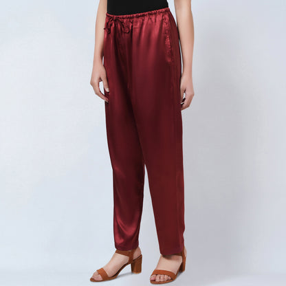 Maroon Satin Straight Pants