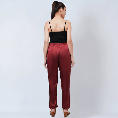 Maroon Satin Straight Pants