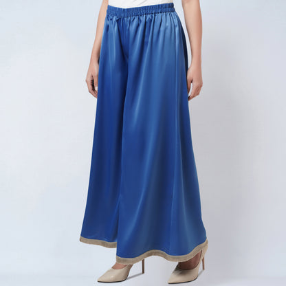 Azure Blue Wide Leg Pants with Lace