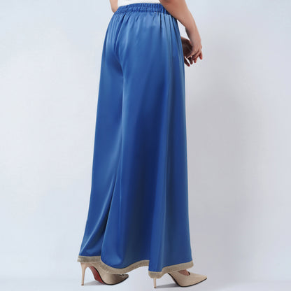 Azure Blue Wide Leg Pants with Lace