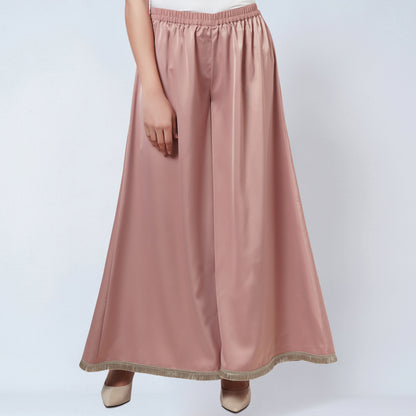 Powder Pink Wide Leg Pants with Lace