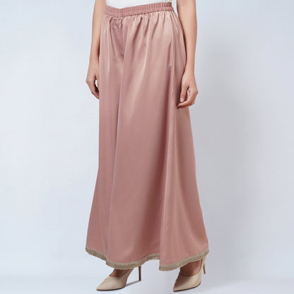 Powder Pink Wide Leg Pants with Lace