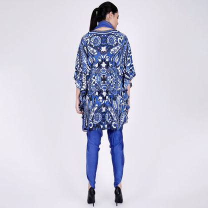 Azure Blue and White Paisley Tunic with Tulip Pants and Dupatta Set