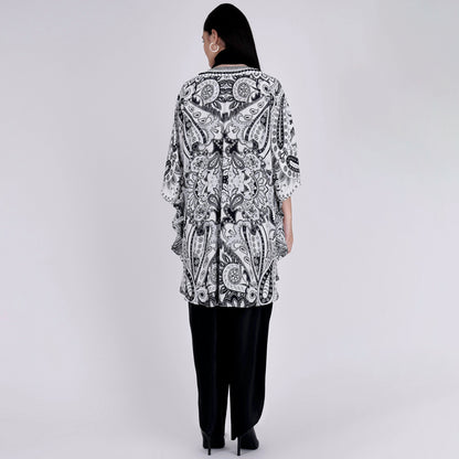 Black and White Paisley Tunic with Tulip Pants and Dupatta Set