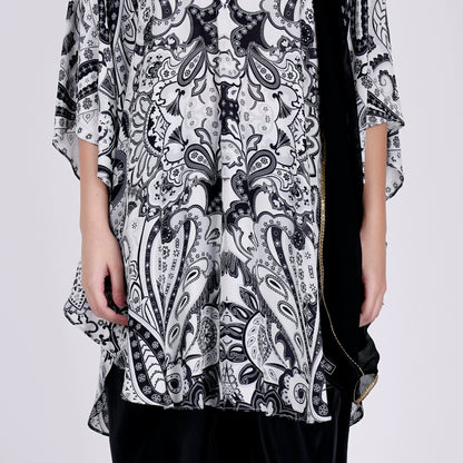 Black and White Paisley Tunic with Tulip Pants and Dupatta Set