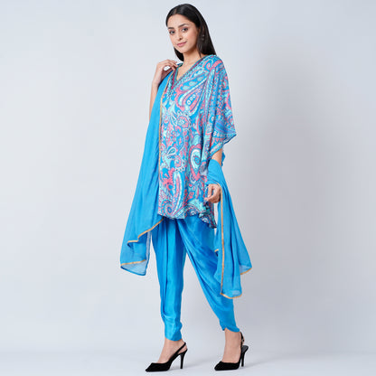 Hot Pink and Blue Paisley Tunic with Tulip Pants and Dupatta Set