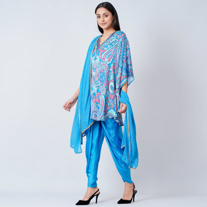 Hot Pink and Blue Paisley Tunic with Tulip Pants and Dupatta Set