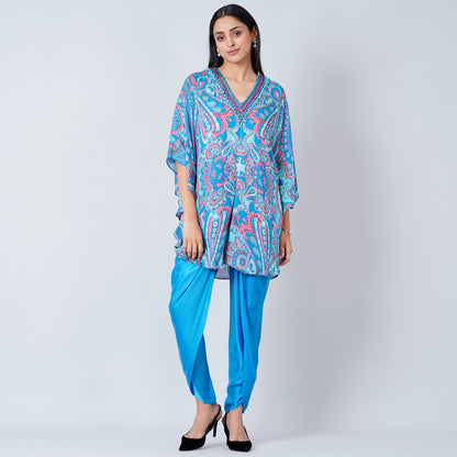 Hot Pink and Blue Paisley Tunic with Tulip Pants and Dupatta Set