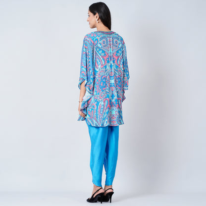 Hot Pink and Blue Paisley Tunic with Tulip Pants and Dupatta Set