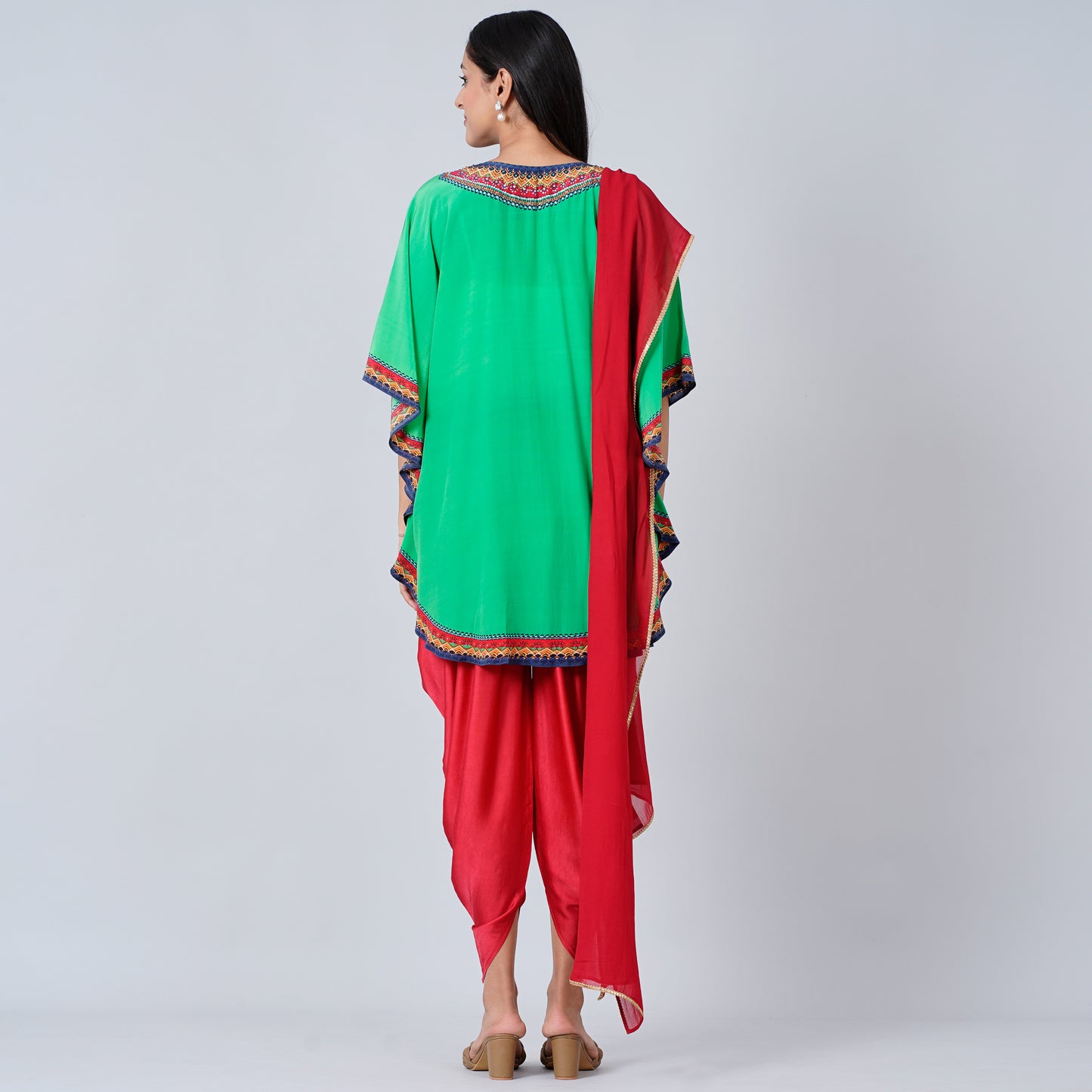 Green Embellished Tunic with Dhoti Pants and Dupatta Set