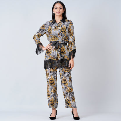 Yellow Baroque Animal Print Shirt and Palazzo Set