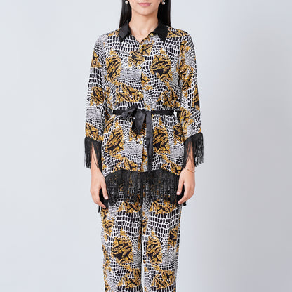 Yellow Baroque Animal Print Shirt and Palazzo Set