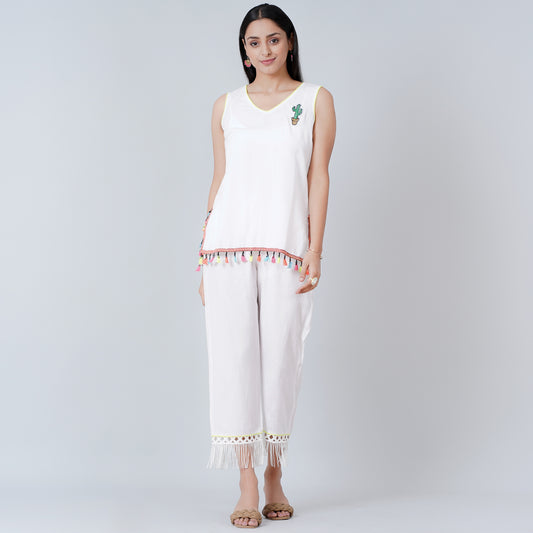 White Summer Top with Pants Set