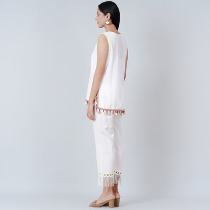 White Summer Top with Pants Set