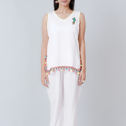 White Summer Top with Pants Set