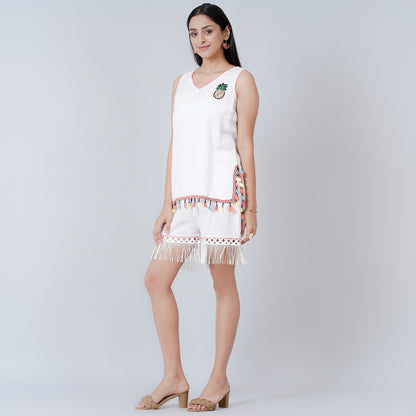 White Summer Top with Shorts Set