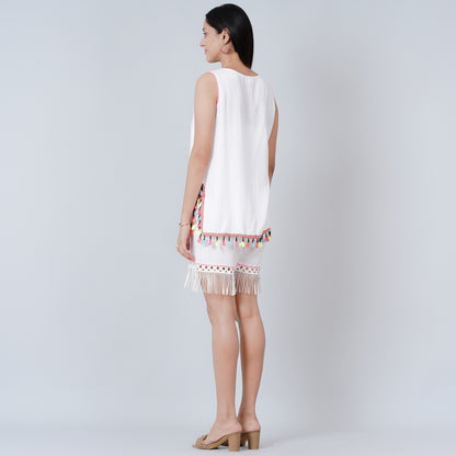 White Summer Top with Shorts Set