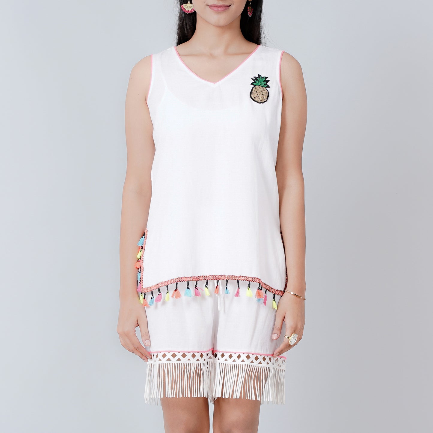 White Summer Top with Shorts Set