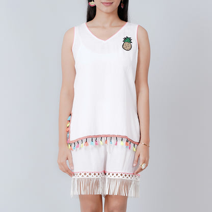 White Summer Top with Shorts Set