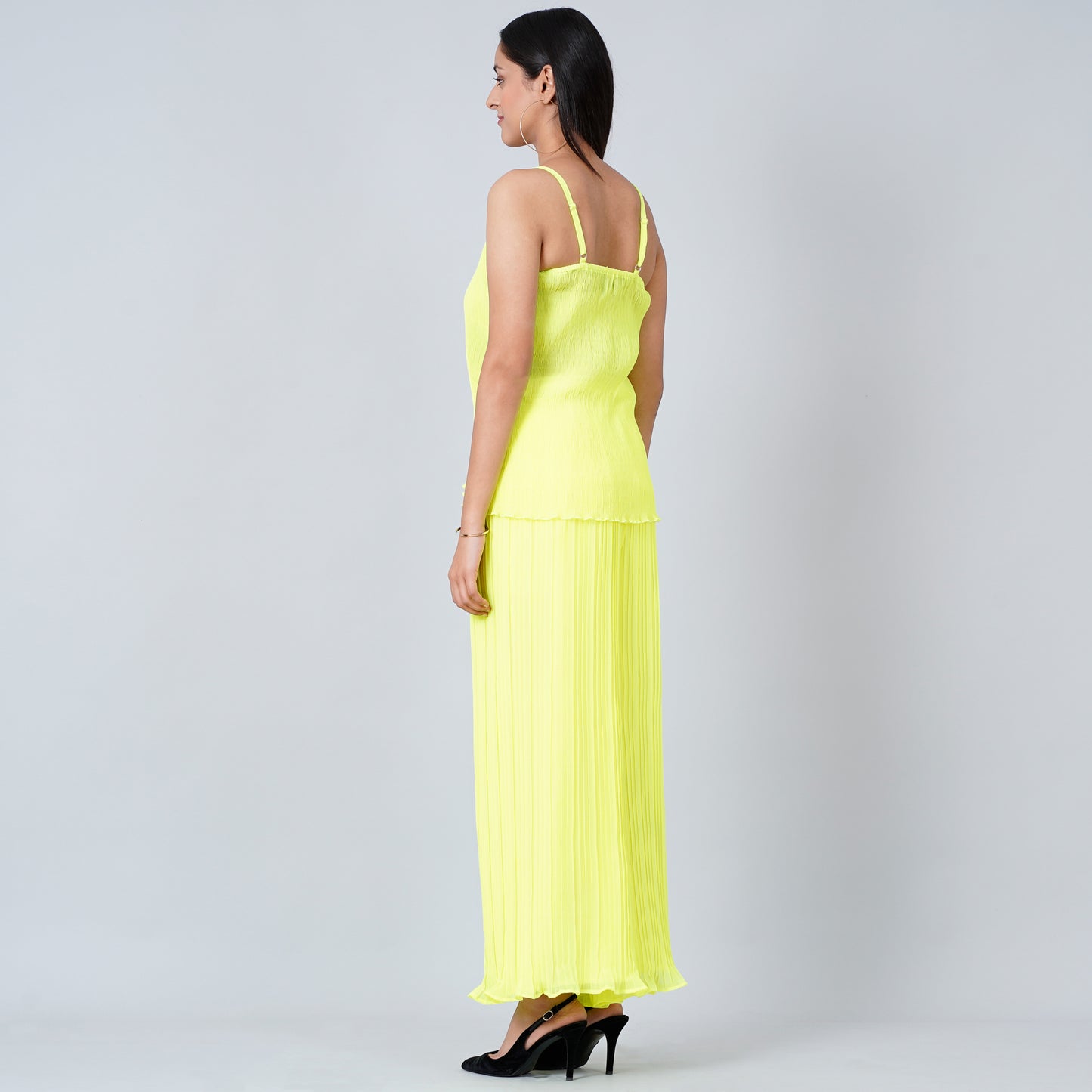 Neon Green Camisole and Pleated Palazzo Set