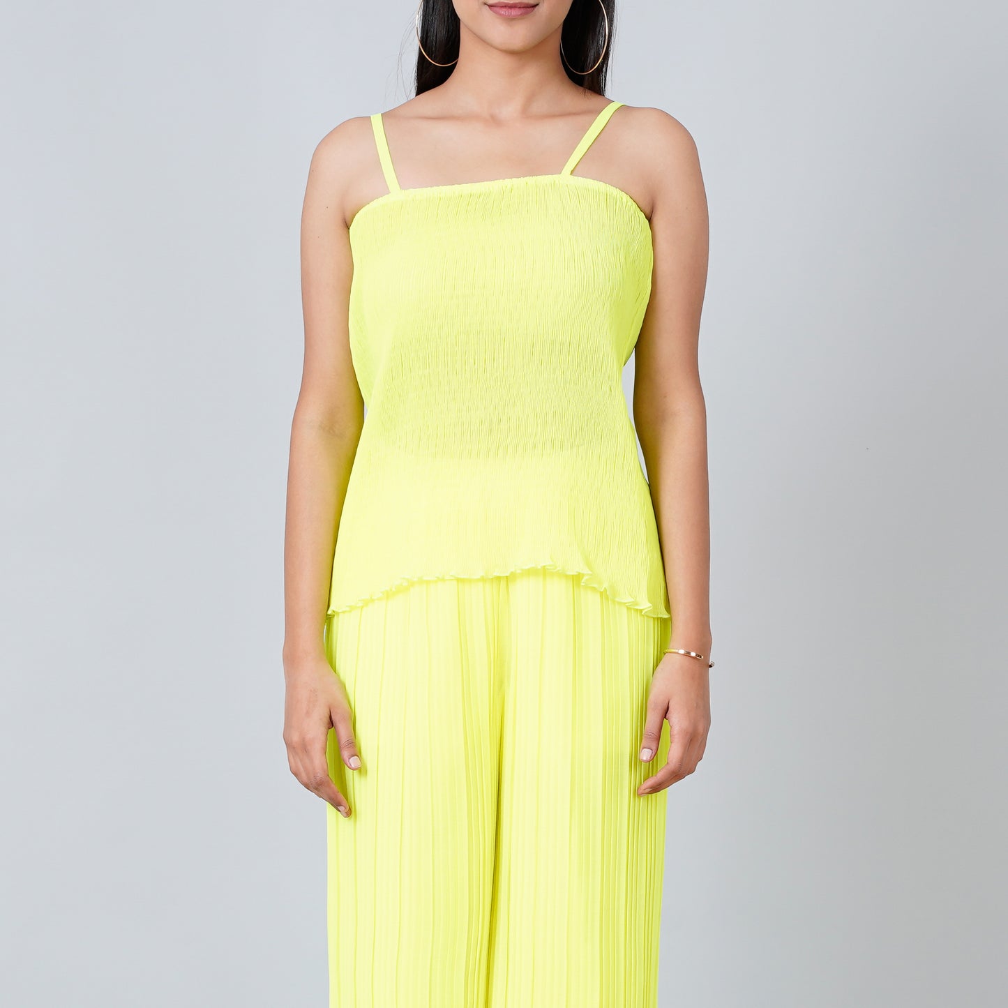 Neon Green Camisole and Pleated Palazzo Set