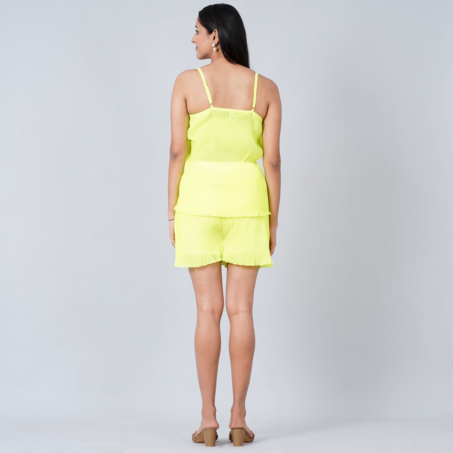 Neon Green Camisole and Pleated Shorts Set