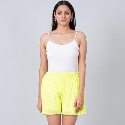 Neon Green Camisole and Pleated Shorts Set