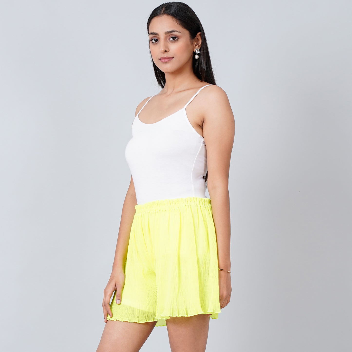 Neon Green Camisole and Pleated Shorts Set