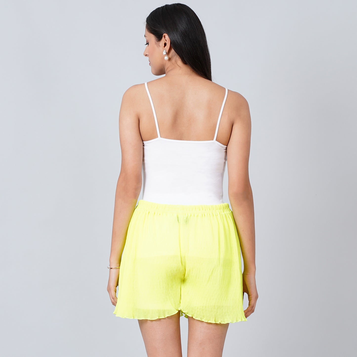 Neon Green Camisole and Pleated Shorts Set