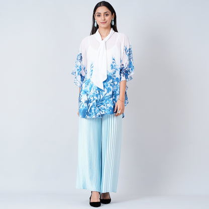 Blue Floral Top and Pleated Palazzo Set