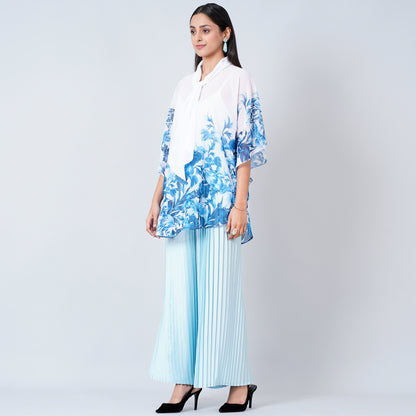 Blue Floral Top and Pleated Palazzo Set