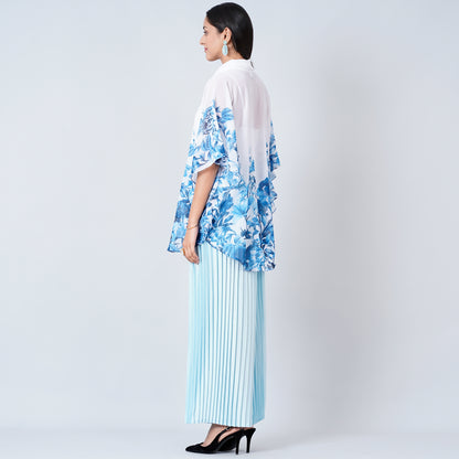 Blue Floral Top and Pleated Palazzo Set