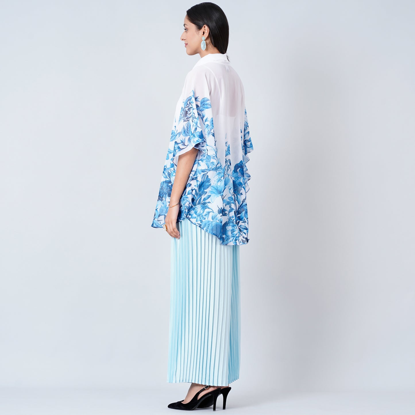 Blue Floral Top and Pleated Palazzo Set