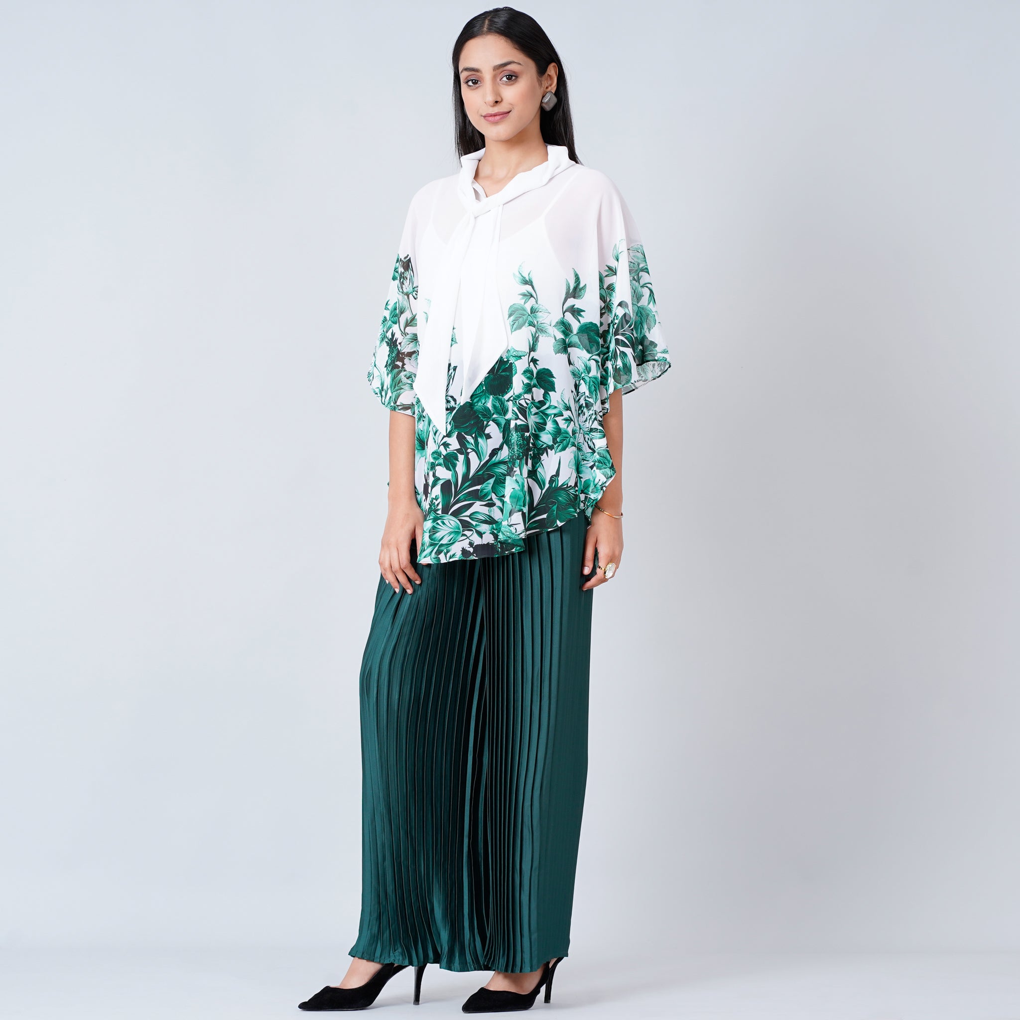 Muslin Indowestern Floral Embellishment Crop top with belt palazzo pa   Roshni Boutique