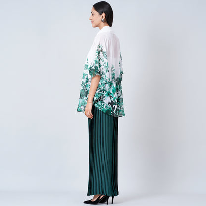 Green Floral Top and Pleated Palazzo Set