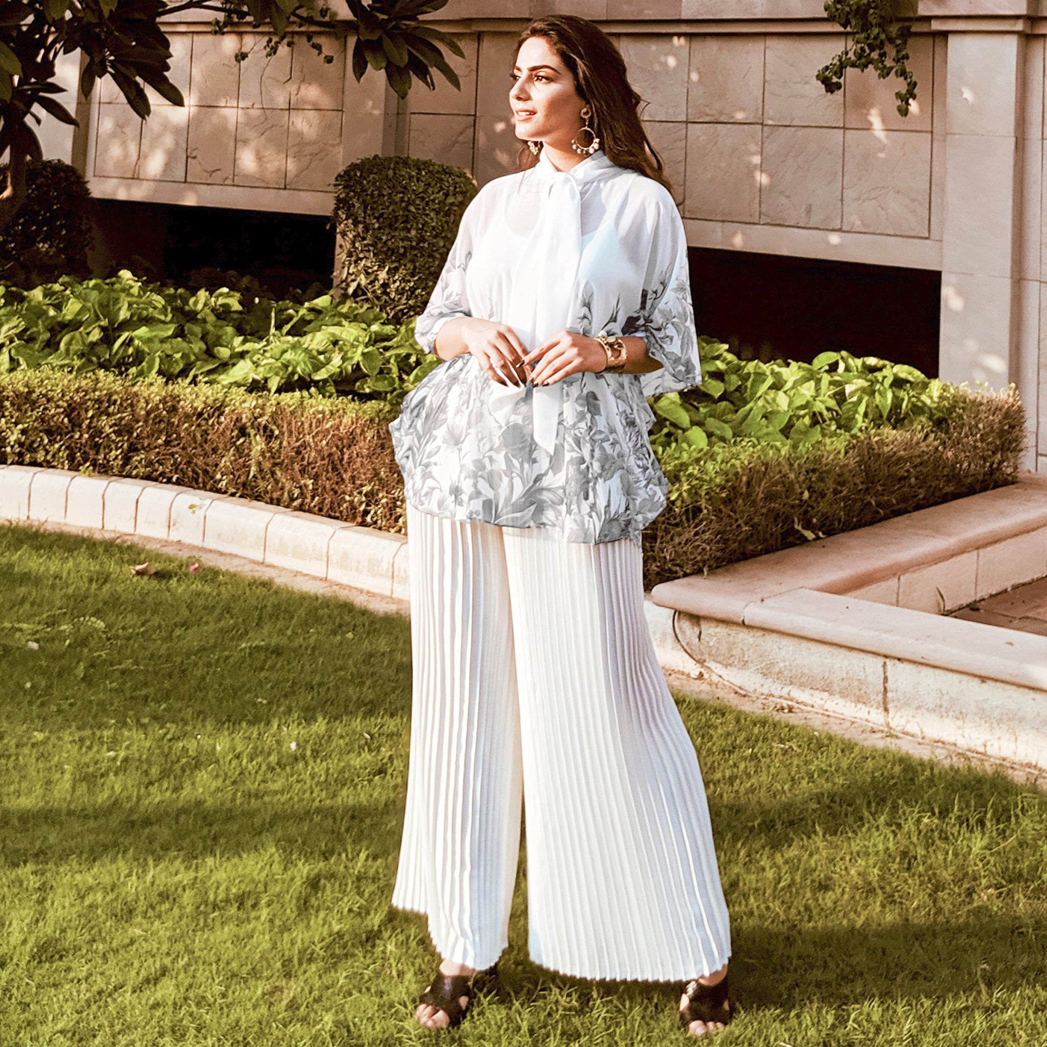 Light Blue Pleated Palazzo Pants Design by First Resort by Ramola Bachchan  at Pernias Pop Up Shop 2023