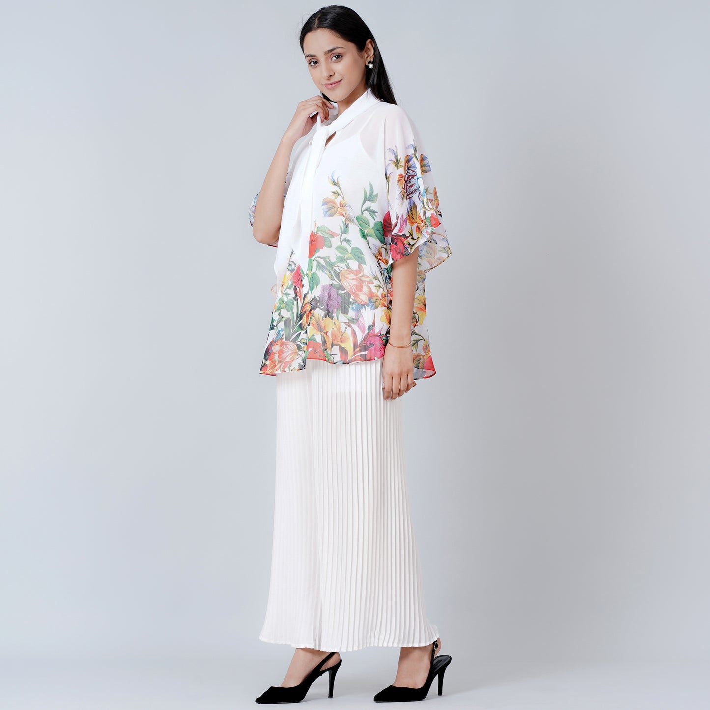 Multicoloured Floral Top and Pleated Palazzo Set