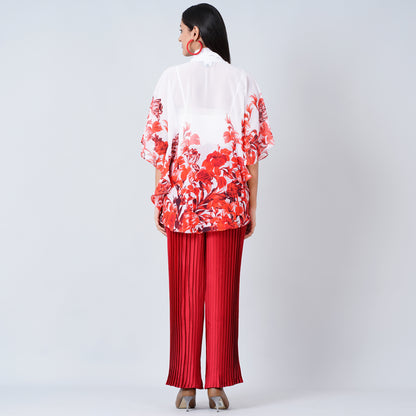 Red Floral Top and Pleated Palazzo Set