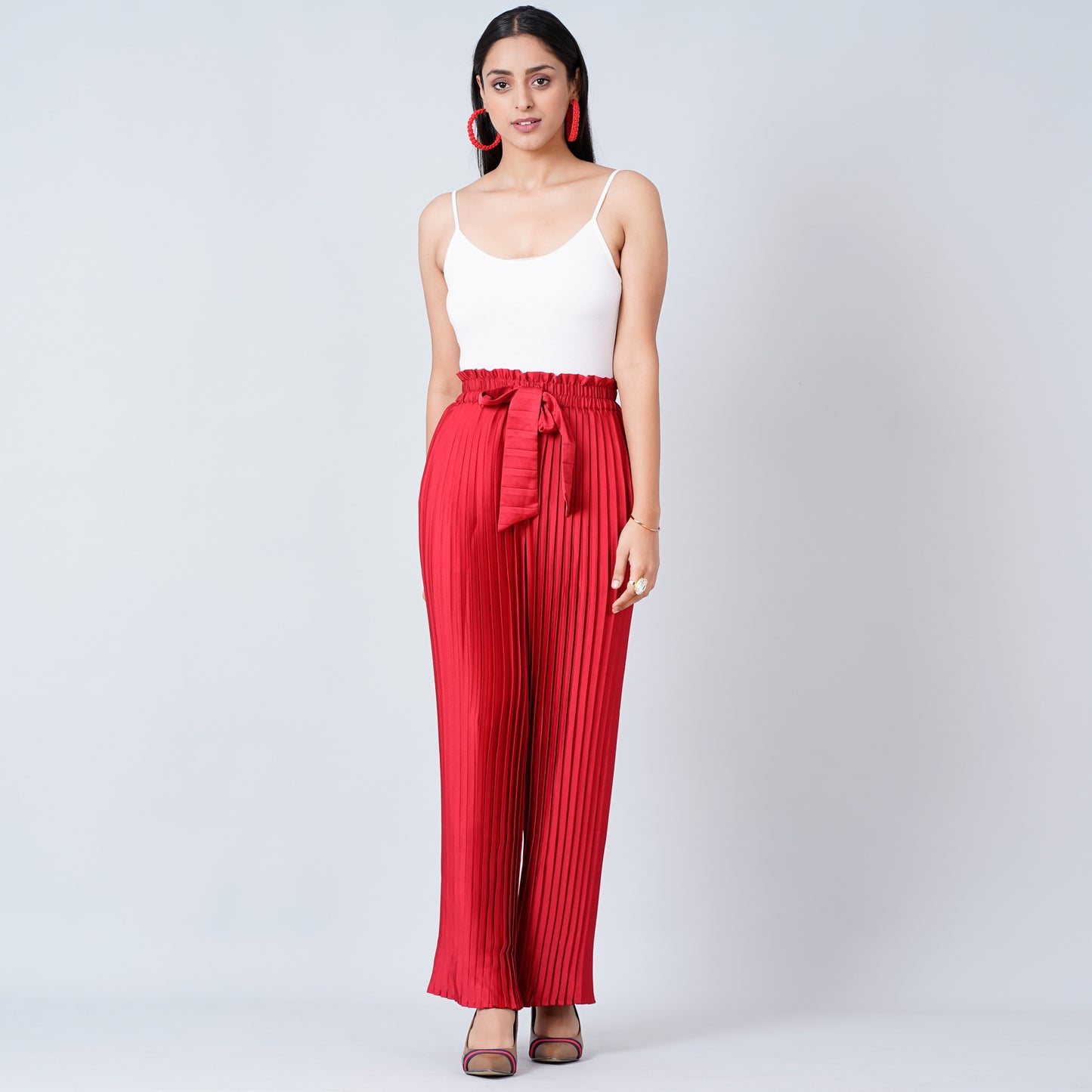 Red Floral Top and Pleated Palazzo Set