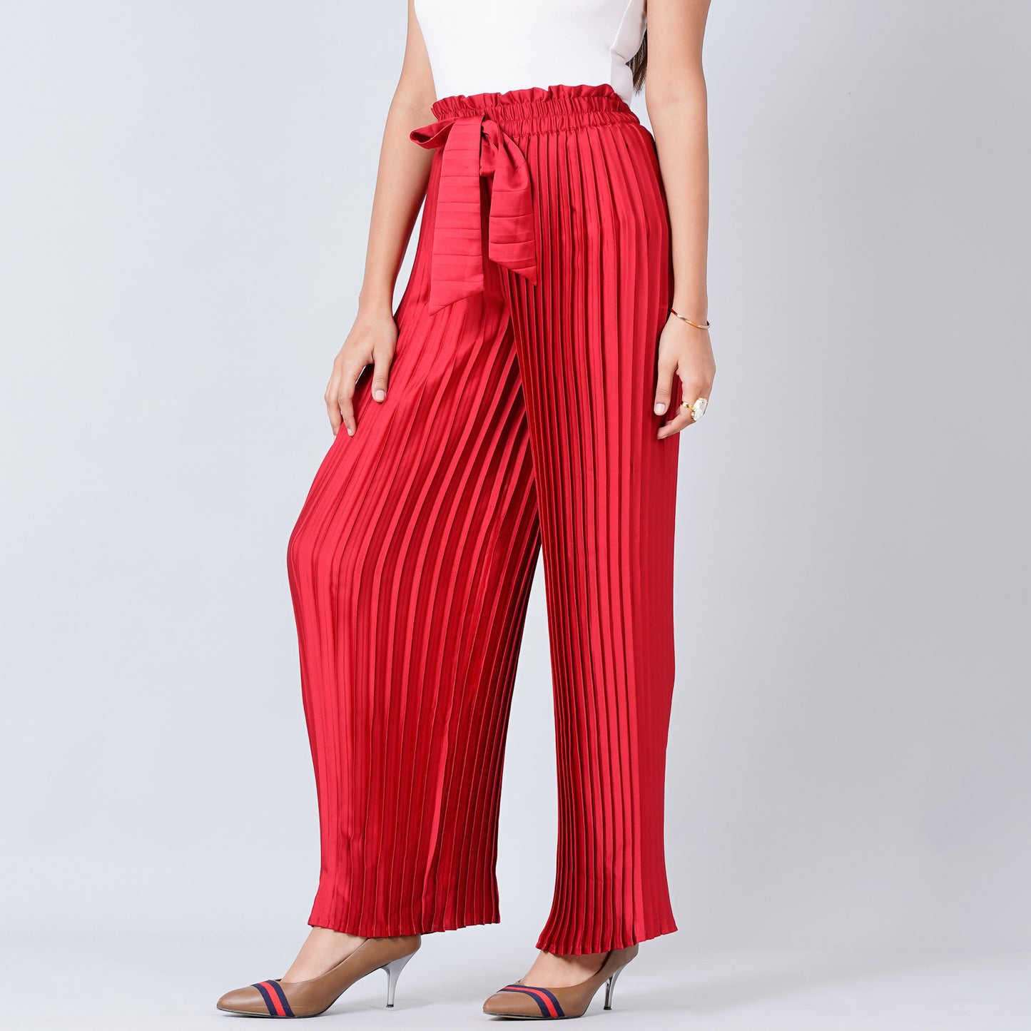 Red Floral Top and Pleated Palazzo Set