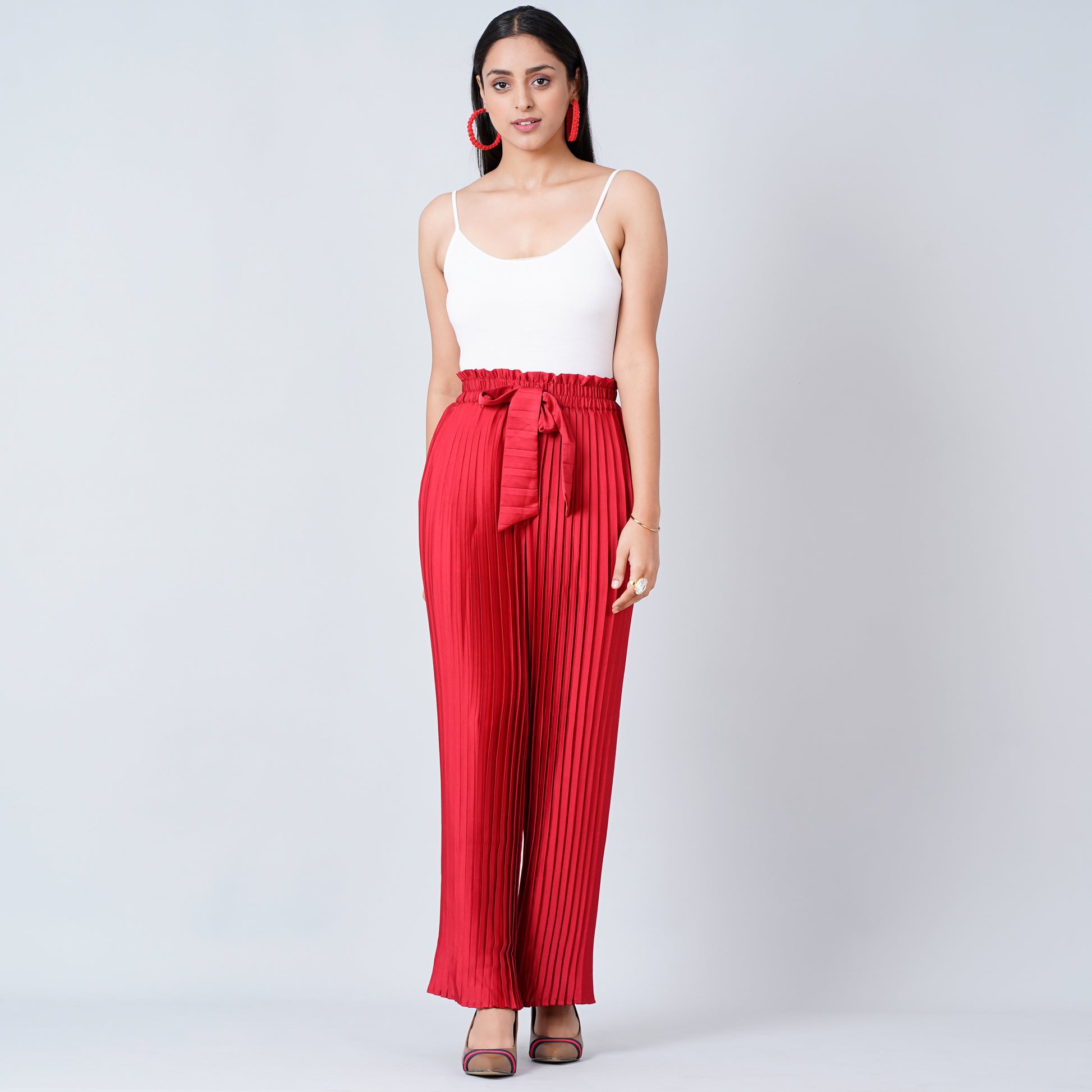 Red Floral Print Top Set for Women – Polyester Georgette – Close Up | First Resort by Ramola Bachchan