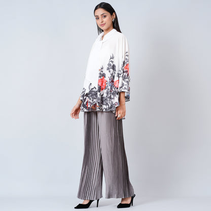 Red and Grey Floral Top and Pleated Palazzo Set