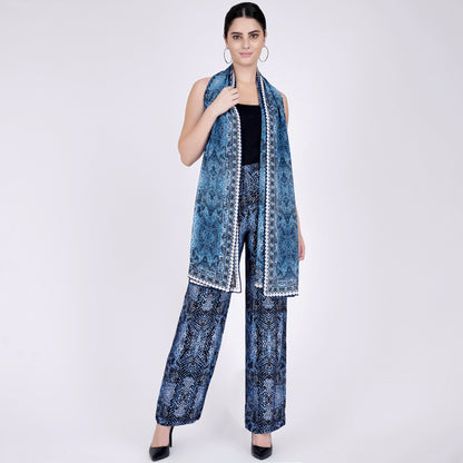 Blue Python Print Palazzo and Stole Set
