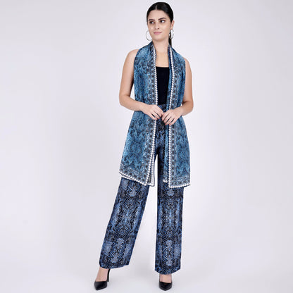 Blue Python Print Palazzo and Stole Set