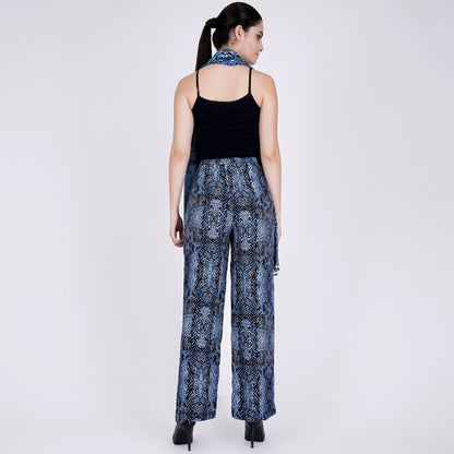 Blue Python Print Palazzo and Stole Set