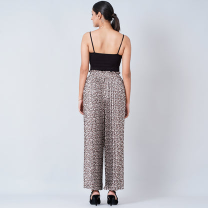Brown Leopard Print Pleated Palazzo and Stole Set