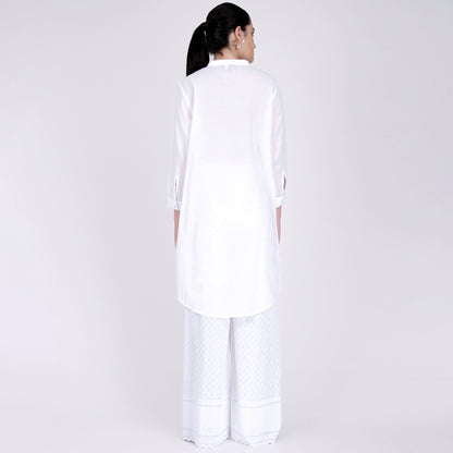 White Nehru Collar Kurta and Embroidered Pants Set